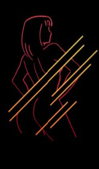 Nico Robin's VIP neon logo minimalist line art in red and gold on black background