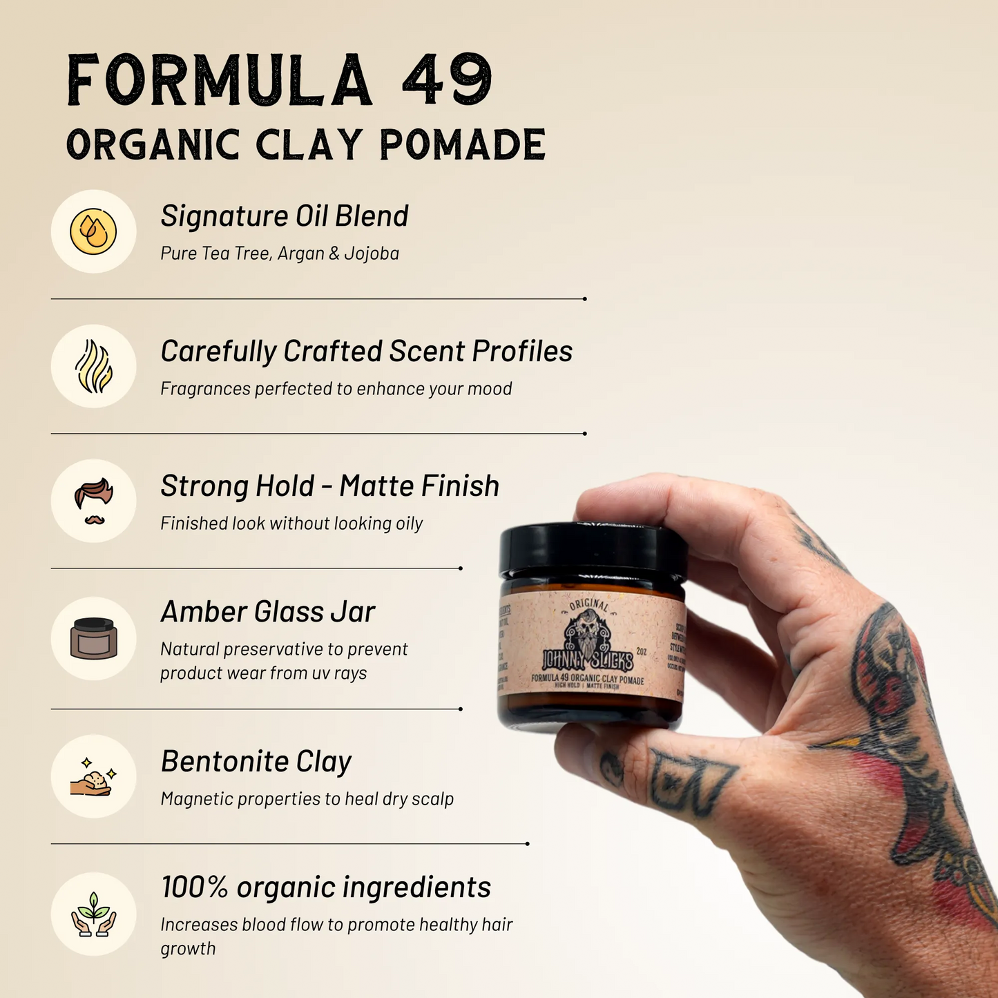 Engineered for control Built for everyday performance - Formula 49 Organic Clay Pomade